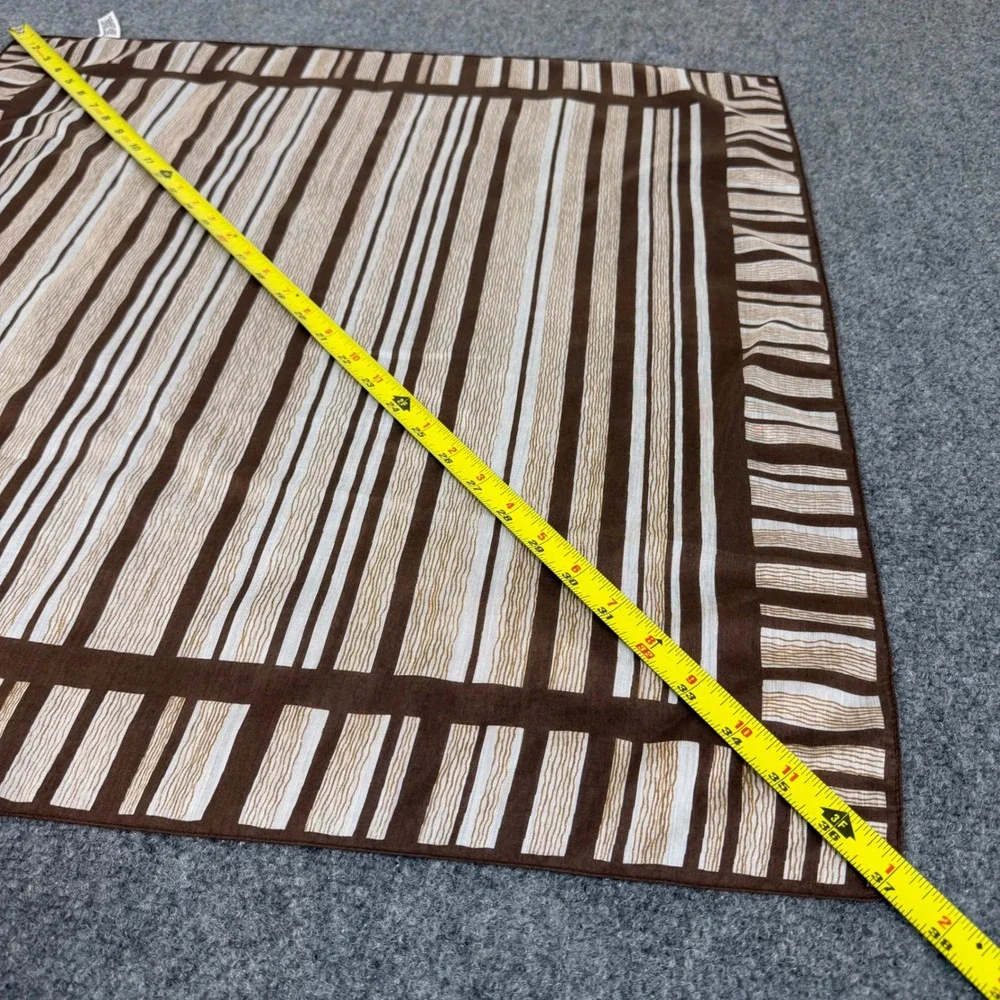 Vintage Japan Brown Striped Square Scarf Rayon Nylon RN 25495 Geometric 26x26